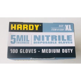 HARDY ONE BOX/100 HARDY GLOVES MEDIUM DUTY- 5MIL THICKNESS NITRILE DISPOSABLE SIZE XL