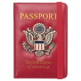 Coowayze US Passport Holder Wallet for Travel Men Women Red RFID Passport Cover Case, Waterproof Red Leather Passport Book Protector with Vaccine Card Slot Travel Document Organizer