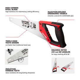 HAUTMEC 14 Inch Universal Hand Saw - 11 TPI Fine Cuts for Wood, Laminate and Plastic - Crosscut Handsaw HT0024