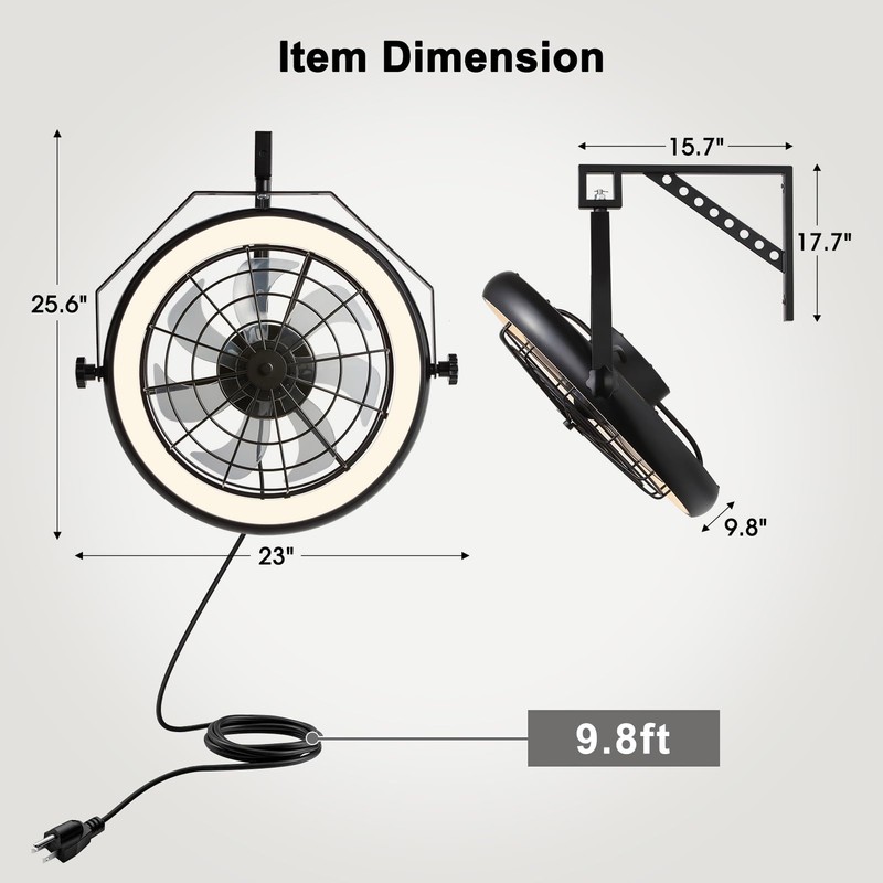 Fansdrick 23" Wall Mount Fan with Light,3 CCT, Dimmable,Quiet 6