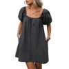 Vidifid Women's Summer Denim Dress Puff Short Sleeve Square Neck