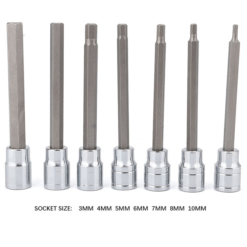 7Pcs Extra Long Hex Bit Socket Set 3/4/5/6/7/8/10 mm Drive