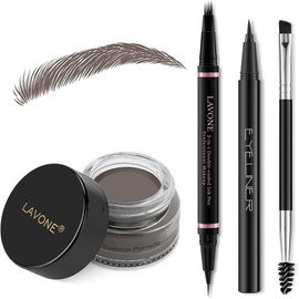 LAVONE- 【Kit de maquillaje para cejas con lápiz】: Kit de cejas LAVONE con lápiz de cejas microblading 2 en 1, pomada para cejas, delineador de ojos y cepillo de cejas de doble punta. Delinea, define y