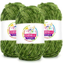 Paquete de 3 hilos de felpilla de terciopelo para ganchillo, hilo de felpa de terciopelo esponjoso, color verde oliva, grueso y suave, grueso de chenilla, hilo de manta de bebé para ganchillo para