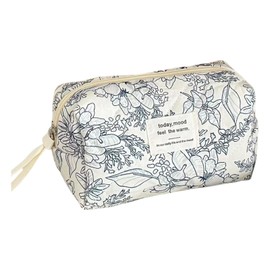 CXYANG Cute Cotton Floral Quilted Makeup Bag Coquette Flowers Travel Cosmetic Organizer Pouch for Women Navy Flower, Navy Flower, Small, Coquette