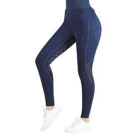 Harrison Howard Women's Full Seat Riding Tights Active Silicon Grip with Mesh Horse Riding Pants for Women,Navy,Medium