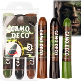 3 Color Camo Face Paint,3 Colors Eye Black Camo Face Paint,Camouflage Hunting Face Paint Stick,Eye Face Body Paint Stick,Camo Paint,Waterproof Face Paint For Outdoor Sports(Brown,Black,Green)