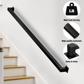 Staircase Handrails - for Indoor Stairs, 1FT Black Stair Railing Indoor/Modern Industrial Wall Mounted Hand Rails, Non-Slip Metal Wrought Iron Handrail for Elderly Children (Black,1FT)