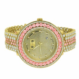 Ice House Men's Custom Big Face XXL Multi Color Cz Band & Remove able Bezel Wrist Watch