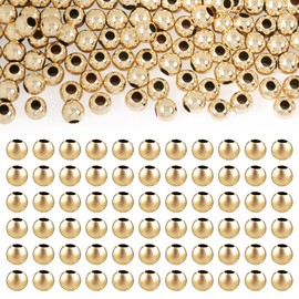 Pandahall - 100 abalorio espaciadoras rellenas de oro de 14 quilates, redondas, de 2 mm, sin costuras, de latón liso, abalorio de metal, pulseras y arete, para hacer manualidades