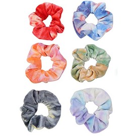 WOIWO 6 PCS Korean Style Diamond Hair Ring Tie-Dyed Large Bowel Hair Ring for Ladies