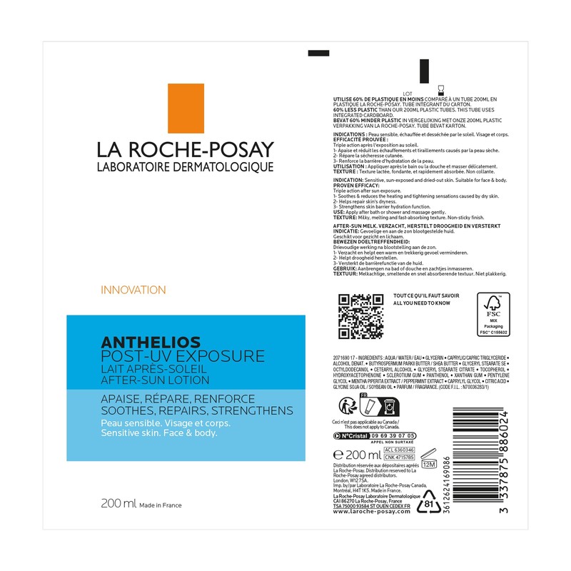 La Roche Posay Sensitive After-Sun Milk for Sensitive Skin, Intensive
