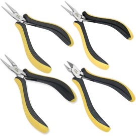 PTL Jewellery Making Pliers Set, 4 Pieces, Slim Line, Flat Nose, Chain Nose, Round Nose, Side Cutters, Beading Tools, Fine Pliers
