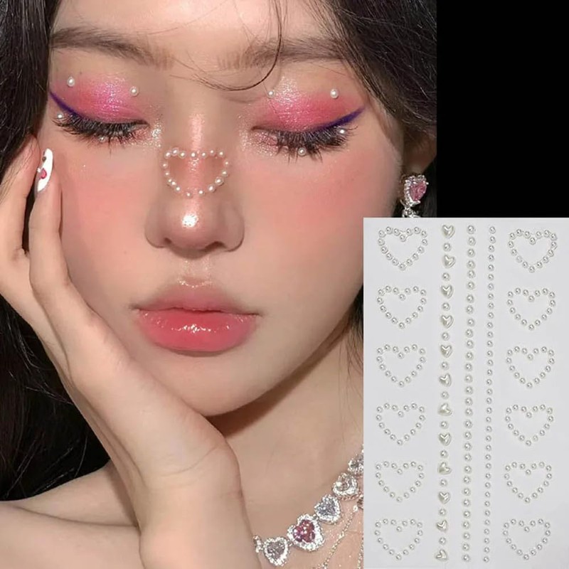 Self Adhesive Face Gems Pearls for Makeup,3D Heart Star Moon