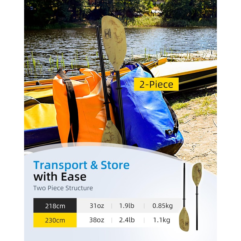 OCEANBROAD Kayak Paddle 86in/218cm Alloy Shaft 2-Piece Floatable Kayak Oar