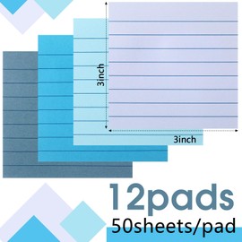 AmazingSpark 12 Pack Blue Lined Sticky Notes 3x3 inch Post Ruled Stickies Super Self Stick Power Memo Pads Multi Colors Notes Pads Vintage Aesthetic School Office Supplies Accessories