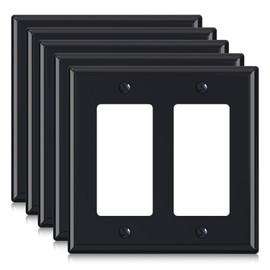 ELEGRP 2-Gang Decorative Wall Plates, Standard Size 4.53" H x 4.57" L Unbreakable Thermoplastic Faceplate Cover for Decorator Receptacle Outlet Switch, UL Listed (5 Pack, Glossy Black)