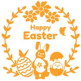 1PS Cute Easter Vinyl Decal Bunny/Egg Chicken Flower Butterfly Stickers Happy Easter Quote Decal Removable for Car/Wall/Bedroom Spring Decro Gift(Yellow)