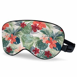 Vnwoalu Tropical Plants Sleep Eye Mask Summer Colorful Hawaiian Hibiscus Flowers Men Women Sleep Mask with Adjustable Strap Eye Cover Eye Shade for Travel, Nap,Meditation