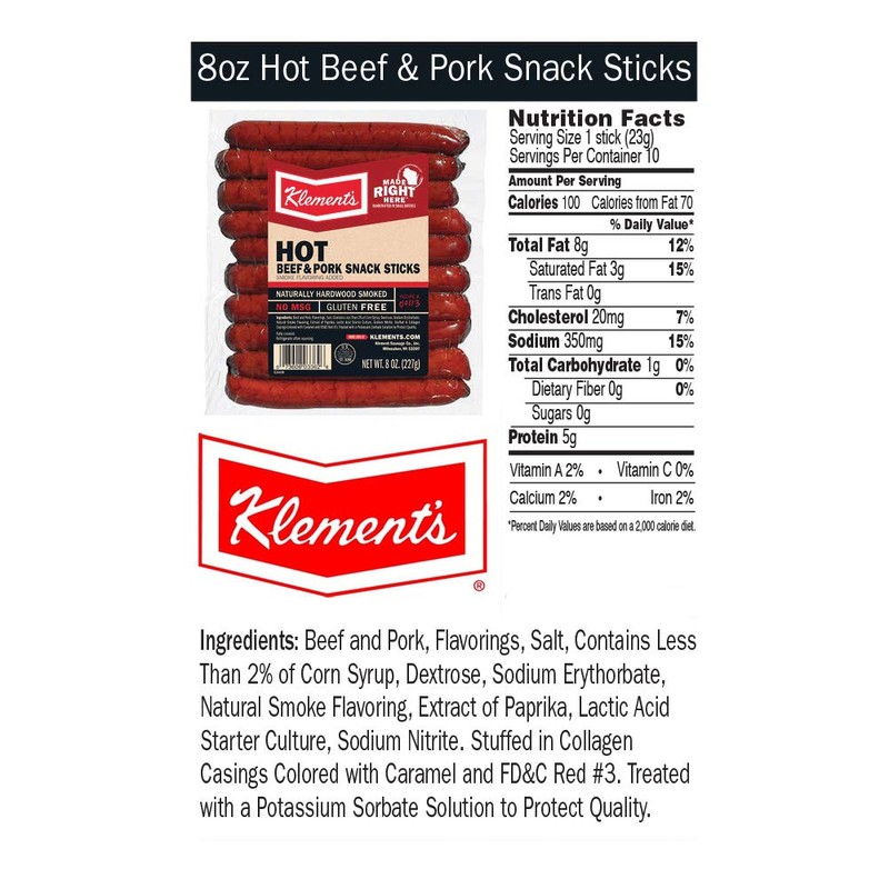 8oz Klement's Hot Snack Sticks, Pack of 1