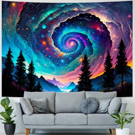 Amhokhui Galaxy Space Tapestry Colorful Starry Sky Tapestry Trippy Mountain Tapestry Misty Forest Tapestry Fantasy Landscape Tapestry Wall Hanging Decor for Home