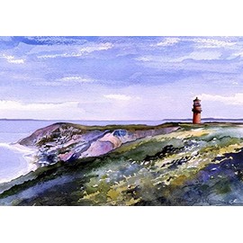 Gay Head Lighthouse, Martha's Vineyard, Mass Landscape Fridge Magnet 3.5x5. Colorful Aquinnah Cliffs & Beach. James Mann Watercolor Painting.