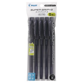 Pilot PBSGC50F5BB Super Grip G Permanent Ballpoint Pens, Cap Type, 0.7, Black, 5 Pens
