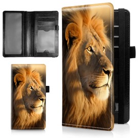 Checkbook Cover for Men and Women, PU Leather Check Book Case Card Holder with RFID Blocking Standard Register Duplicate Checks, Embossed on Both Side Slim Checkbook Cover, Africa Animals Lion