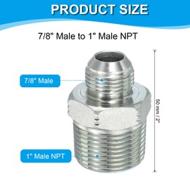 PATIKIL Hex Reducing Nipple Connectors Pipe Adapter 7/8" Male 37° Flare JIC x 1" Male NPT, Pipe Fitting Reducer Nipple Adapter Plated Steel Hydraulic Fitting