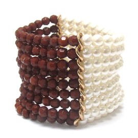 Arras Creations Trendy Multi Row Imitation Pearl and Acryl Beads Stretch Bracelet for Women / AZBRST052-RPE