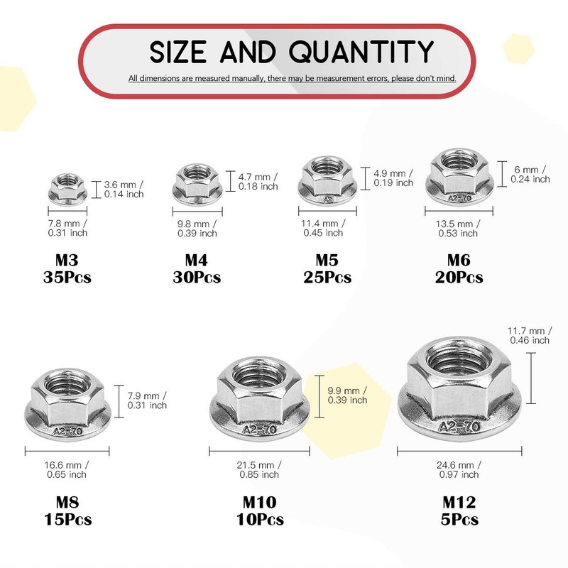 Hilitchi 140-Pcs M3 M4 M5 M6 M8 M10 M12 Hex