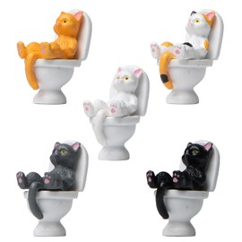 NUEAYMS Cat On Toilet Ornaments Landscaping Garden Decoration Mini Cat Statue Dollhouse Accessories Home Decorations Household Miniature Cat Figurine