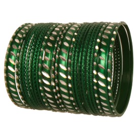 Touchstone New Indian Bollywood Fresh Fashion Handcrafted Exotic Cut Metal Grain Work Textured Green Color Wrist Beautifier Designer Jewelry Bracelets Bangle. Set of 24. for Women.