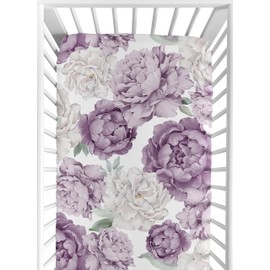 Sweet Jojo Designs Lavender Purple Boho Shabby Chic Floral Girl Baby Fitted Crib Sheet Infant Newborn Nursery Toddler Bed Room Standard Mattress Violet Ivory Bohemian Vintage Garden Watercolor Flower