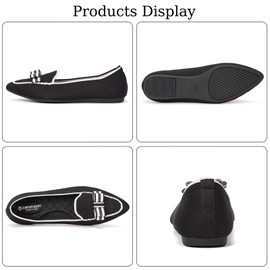 BEJINASH Women's Loafer Flats Casual Knit Fabric Lightweight Dressy Shoes Washable Elegant Pointed-Toe lace-up Bow Shoes Comfortable Ballet Shoes for Women Perfect for Daily, 6059black, 9
