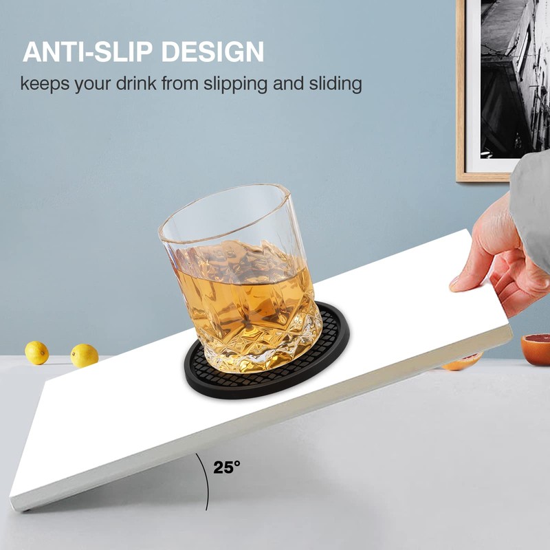 3 Pack Silicone Coasters for Drinks, Thickened Black Coaster with