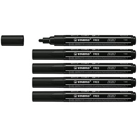 Acrylic Marker - STABILO FREE Acrylic - T300 2-3 mm Bullet Tip - Box of 5 - Black