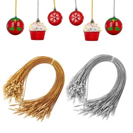 200Pcs Christmas Ornament Anchor Christmas Hanging Ornament with Snap Fastener Gold Silver Bauble String for Crafts for Christmas Hanging Ornament, Xmas Gift Making, Jewelry Cord