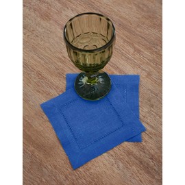 Solino Home Linen Hemstitch Cocktail Napkins 6 x 6 Inch – Set of 12, 100% Pure Linen Royal Blue Cloth Cocktail Napkins – Classic Hemstitch