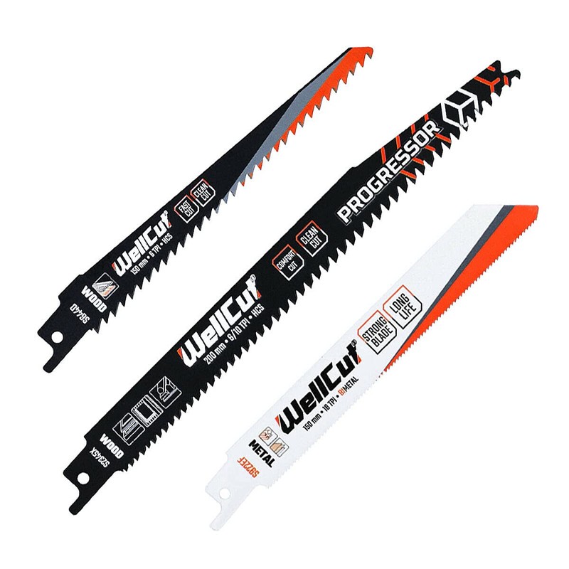 WellCut Reciprocating Saw Blade Set, 10 Pieces, for Wood, Plastic