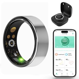 Smart Wellness Ring, Stylish Fitness Tracker with Heart Rate, Blood Oxygen, Blood Pressure, Sleep & Step Monitor. IP68 Waterproof, No Subscription, iOS & Android Compatible (Silver, 11)