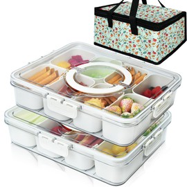 Artcome Sealed Divided Serving Tray with Handle, 8 Compartments, & Carry Bag - Ideal for Organizing and Carrying Snacks and Appetizers - Perfect for Outdoor Dining, Picnics, BBQs, Gatherings & Leisure