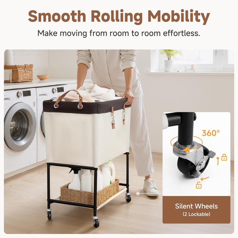 StorageWorks Laundry Cart, 2 Tier Rolling Basket with Wheels, 29