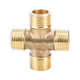 MOUMOUTEN Brass Pipe Fittings, Full Male Thread Cross 4 Tee Universal Garden Connector Repair Connector, Brass 1/2" Rough-Grooved Adapter Kit for Faucet Water Pipes
