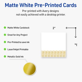 Avery Printable Square Business Cards with Sure Feed Technology, Pre-Printed Gold Lace Trim Pattern, Matte White, 2" x 2", Laser & Inkjet Compatible, 120 Total