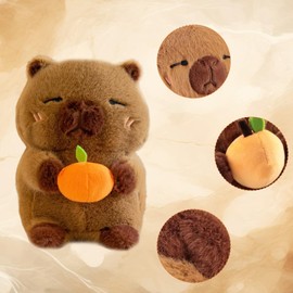 Capybara Plush Toy, Cartoon Capybara Cuddly Toy, Water Pig Cuddly Toy, Simulation Capybara Plush Toy, Cuddly Toy, Capybara Holds a Persimmon, Pillow, Gift, Children's Birthday Gift