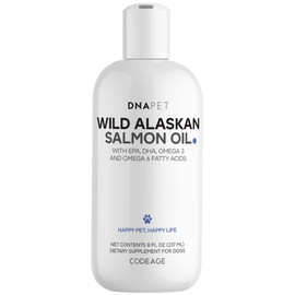 DNA PET Wild Alaskan Salmon Oil for Dogs - EPA, DHA, Omega 3 & 6 Fatty Acids for Pets - Liquid Fish Oil Supplement for Dogs - All Breeds - 8 fl oz