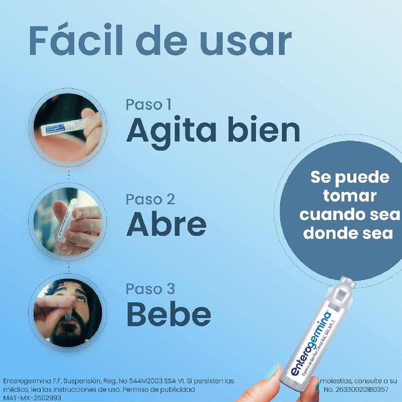 Enterogermina probióticos 2 billones, vial sin refrigeración, 20 amps.
