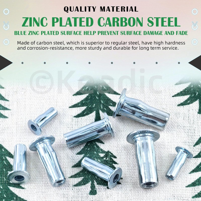 Keadic 15Pcs M8 Multi-Grip Rivet-Nut Pre Bulbed Threaded Inserts, Zinc
