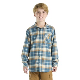 Carhartt Girls Boys' Big Plaid Flannel Shirt, Dark Teal Blue, Medium
